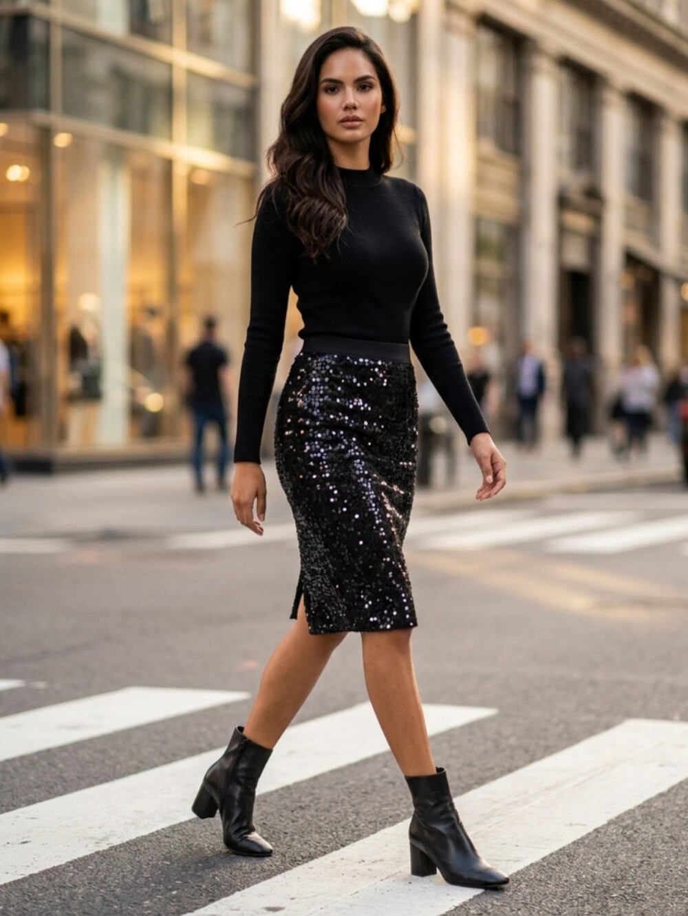 JOA Sequins Black Skirt Size M